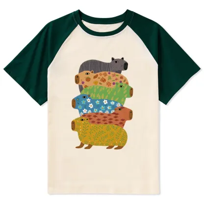 Tokyo-Tiger Colorful Capybaras Raglan T-shirt