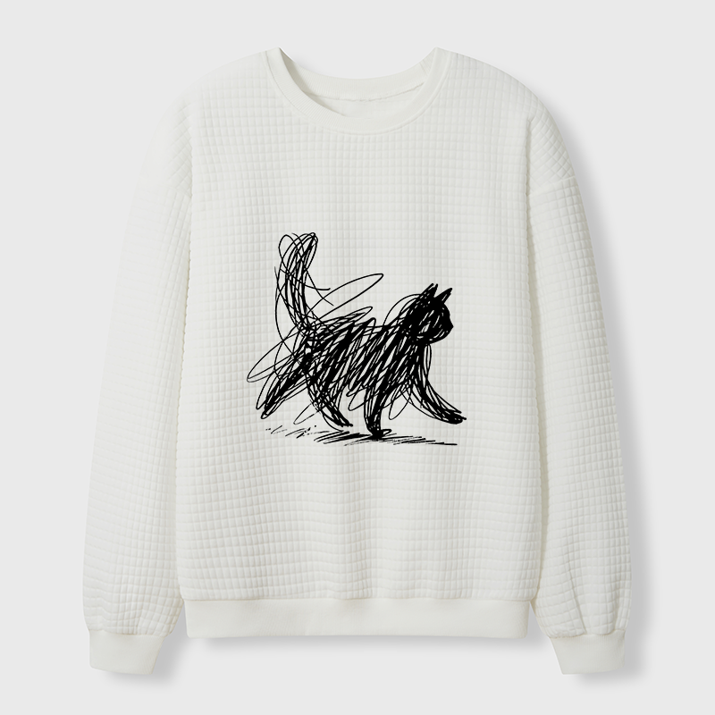 Tokyo-Tiger Minimalist Cat Art Waffle Sweatshirt