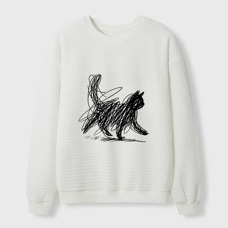 Tokyo-Tiger Minimalist Cat Art Waffle Sweatshirt