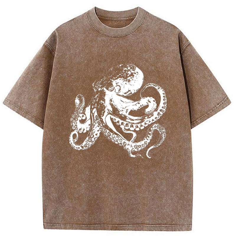 Tokyo-Tiger Woodcut Octopus Washed T-Shirt