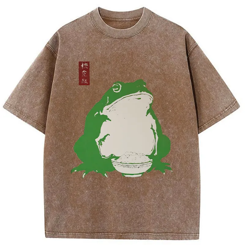 Tokyo-Tiger Fat Frog Eats Rice Washed T-Shirt