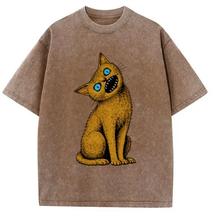 Tokyo-Tiger Horror Cat Japanese Washed T-Shirt