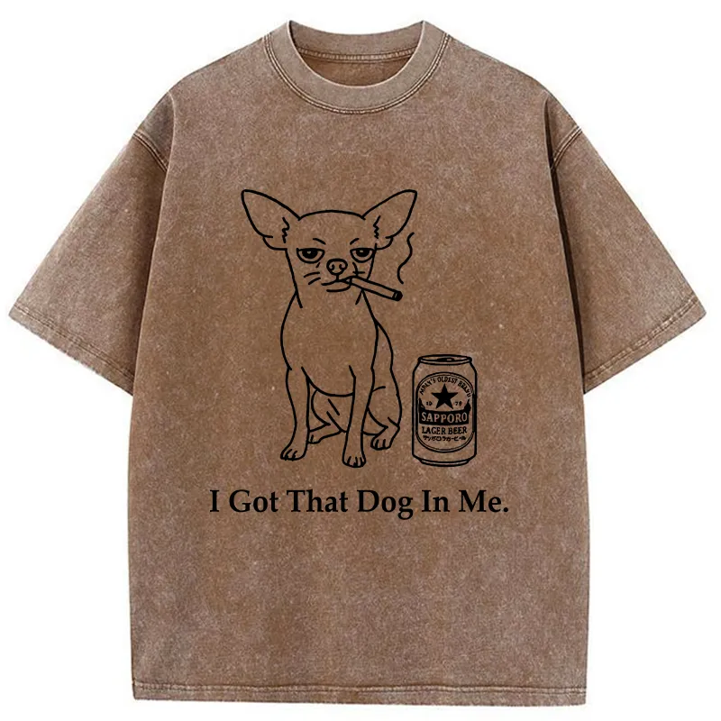 Tokyo-Tiger Chihuahua Smokes And Drinks Alcohol Washed T-Shirt