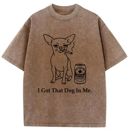 Tokyo-Tiger Chihuahua Smokes And Drinks Alcohol Washed T-Shirt