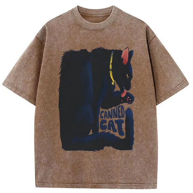 Tokyo-Tiger Cat Food Cans With Limited Width Washed T-Shirt