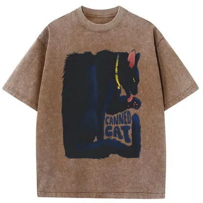 Tokyo-Tiger Cat Food Cans With Limited Width Washed T-Shirt