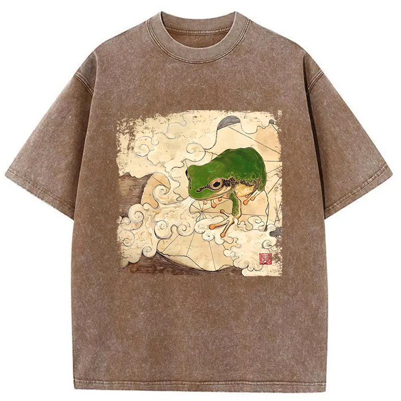 Tokyo-Tiger Vintage Frog Painting Washed T-Shirt Sale