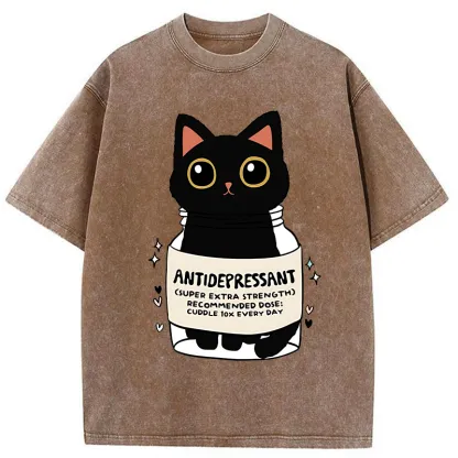 Tokyo-Tiger Antidepressant Black Cat Washed T-Shirt