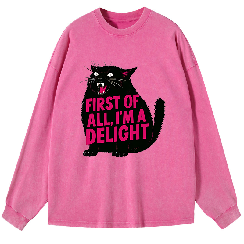 Tokyo-Tiger Roaring Black Cat Washed Long Sleeve T-Shirt