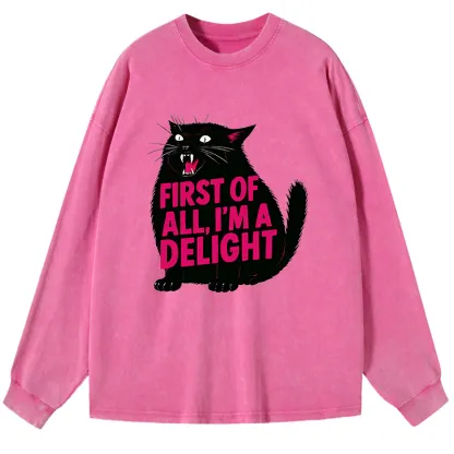 Tokyo-Tiger Roaring Black Cat Washed Long Sleeve T-Shirt