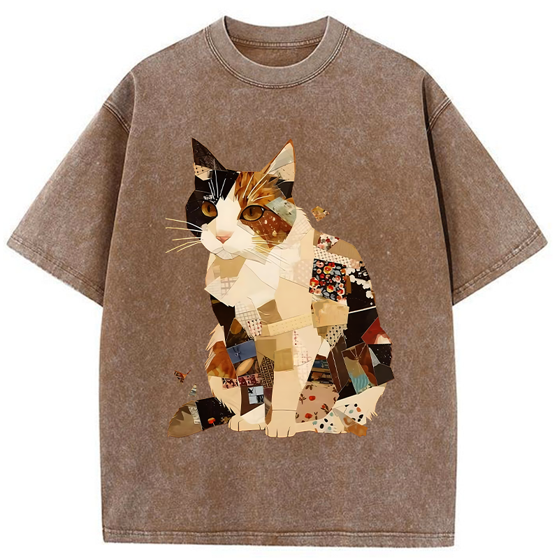 Tokyo-Tiger Painting Of A Patchwork Orange Cat Washed T-Shirt