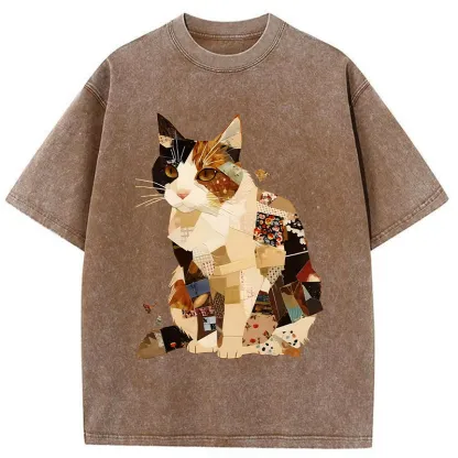 Tokyo-Tiger Painting Of A Patchwork Orange Cat Washed T-Shirt