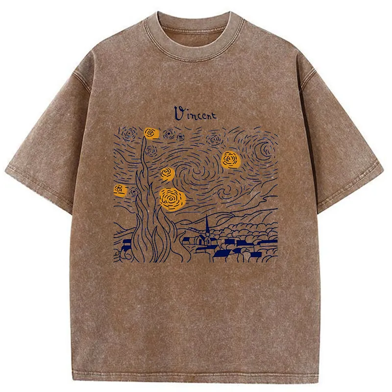 Tokyo-Tiger Minimalist Starry Sky Washed T-Shirt