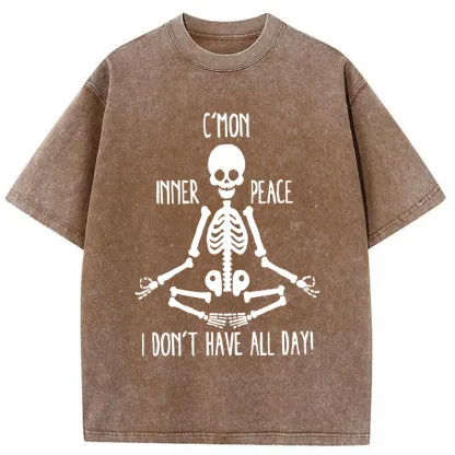 Tokyo-Tiger A Skeleton Doing Yoga Washed T-Shirt