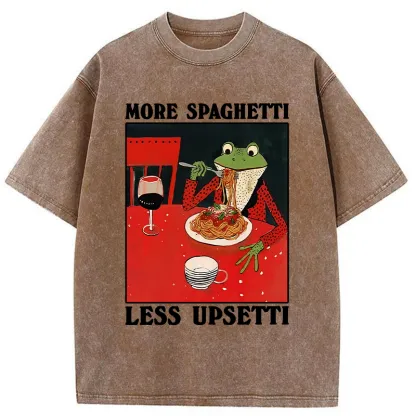 Tokyo-Tiger Frog Eating Spaghetti Washed T-Shirt