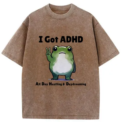 Tokyo-Tiger Frog With ADHD Funny Washed T-Shirt