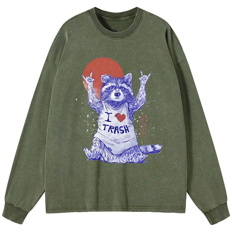 Tokyo-Tiger I love Trash Washed Long Sleeve T-Shirt