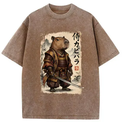 Tokyo-Tiger Samurai Capybara Washed T-Shirt