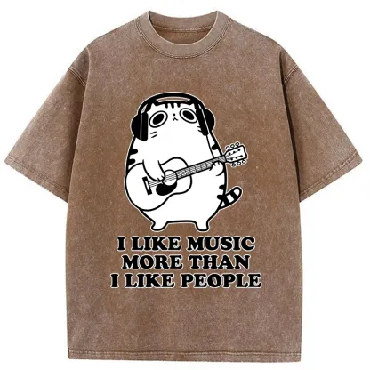 Tokyo-Tiger Music Cat Washed T-Shirt