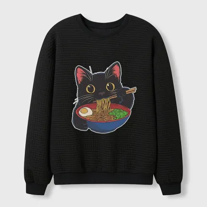 Tokyo-Tiger Black Cat Ate Japan Ramen Waffle Sweatshirt