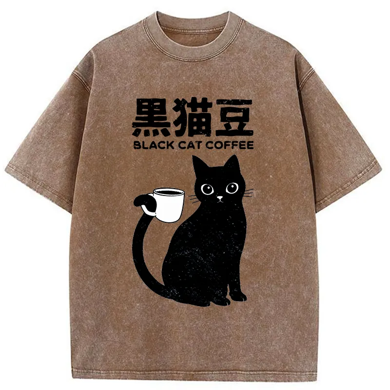 Tokyo-Tiger Black Cat And Coffee Washed T-Shirt