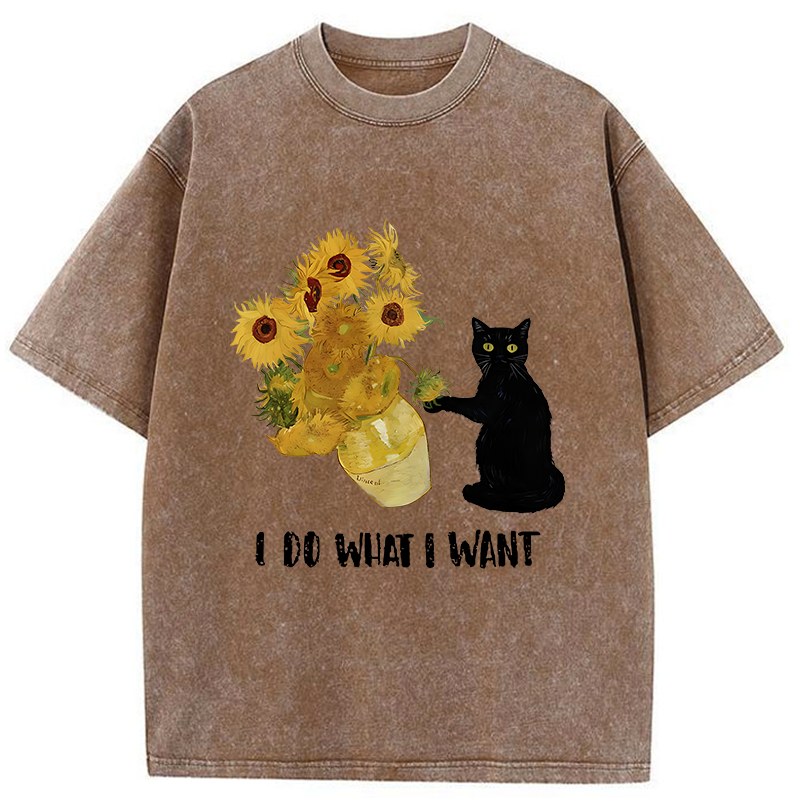 Tokyo-Tiger Mischievous Black Cat Washed T-Shirt