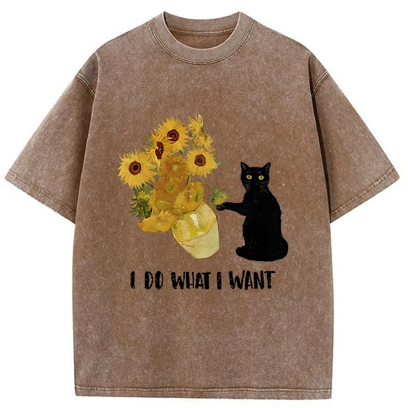 Tokyo-Tiger Mischievous Black Cat Washed T-Shirt