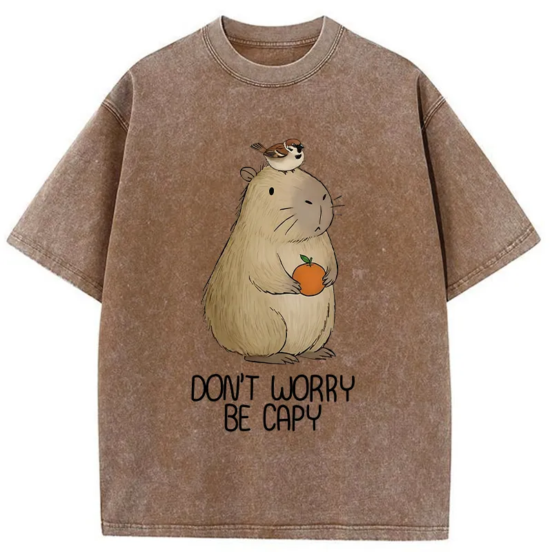 Tokyo-Tiger With Capybaras Around Everything Is Fine. Washed T-Shirt