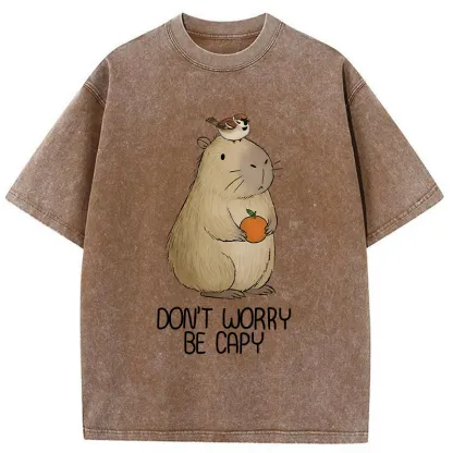 Tokyo-Tiger With Capybaras Around Everything Is Fine. Washed T-Shirt
