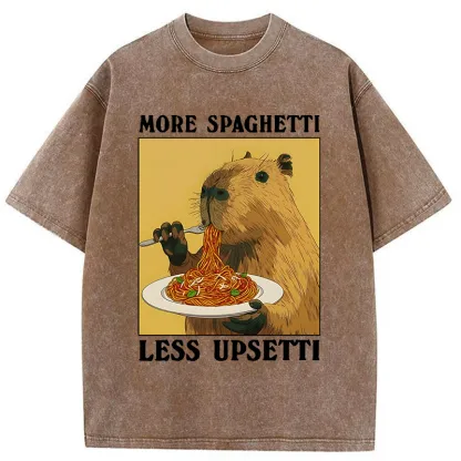 Tokyo-Tiger Capybara Eating Pasta Washed T-Shirt