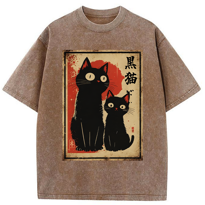 Tokyo-Tiger Two Black Cats Washed T-Shirt