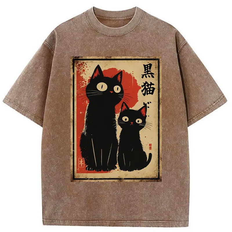 Tokyo-Tiger Two Black Cats Washed T-Shirt