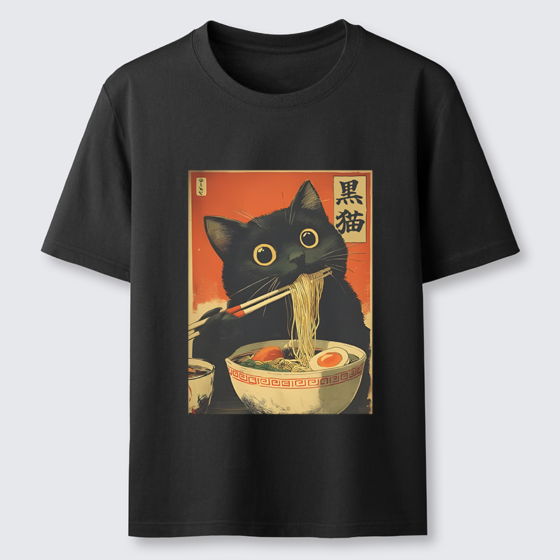 Tokyo-Tiger Black Cat Eats Japanese Ramen Retro Classic T-Shirt