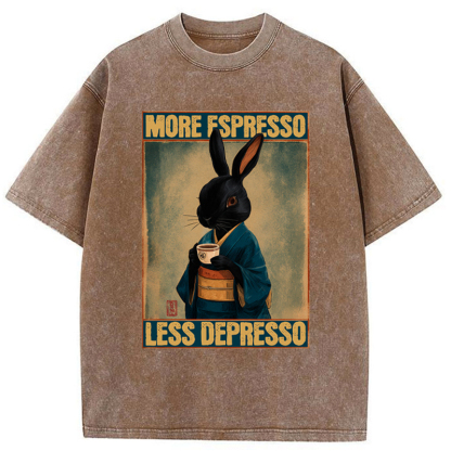 Tokyo-Tiger More Espresso Less Depresso Rabbit Washed T-Shirt