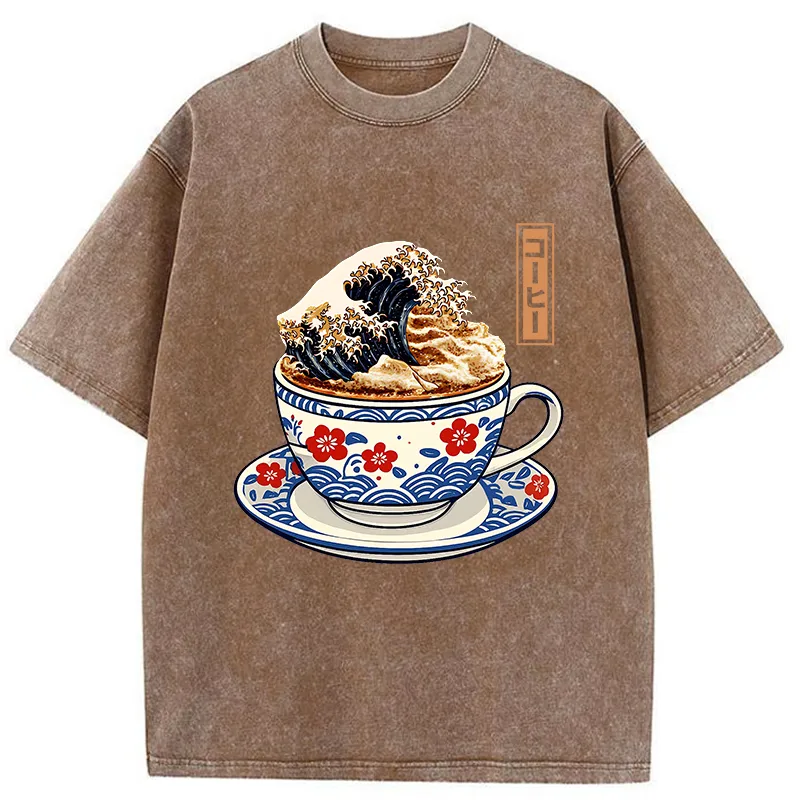 Tokyo-Tiger Coffee Wave Foam Washed T-Shirt