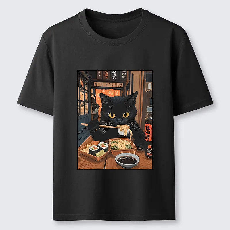 Tokyo-Tiger Black Cat Eating At Sushi Restaurant Classic T-Shirt