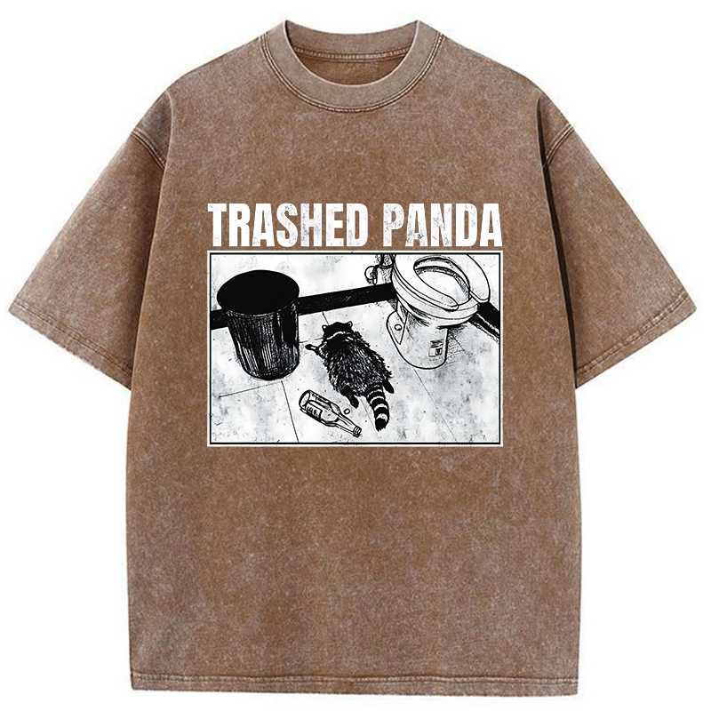 Tokyo-Tiger Trashed Panda Funny Washed T-Shirt