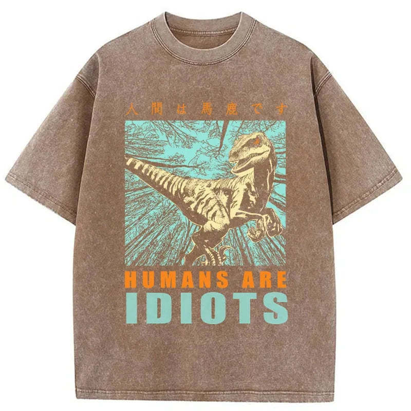 Tokyo-Tiger Mocking Dinosaurs Japanese Washed T-Shirt