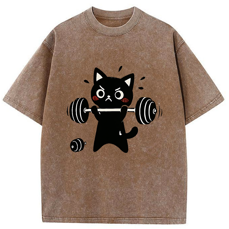 Tokyo-Tiger Black Cat Exercise Washed T-Shirt