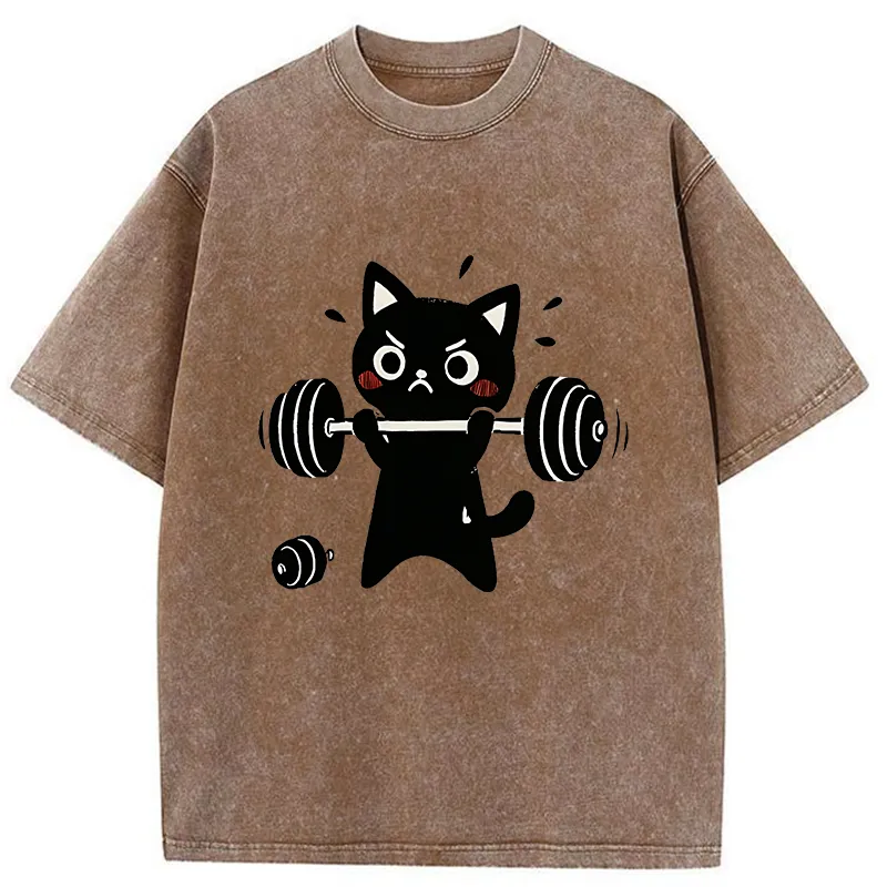 Tokyo-Tiger Black Cat Exercise Washed T-Shirt