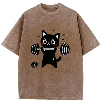 Tokyo-Tiger Black Cat Exercise Washed T-Shirt