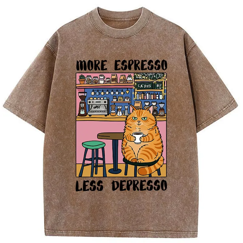Tokyo-Tiger Orange Cat Drinking Espresso Washed T-Shirt