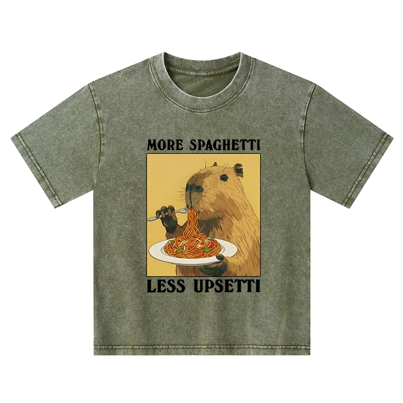 Tokyo-Tiger Capybara Eating Pasta Kids Washed T-Shirt