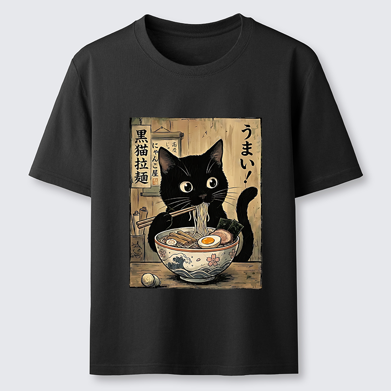 Tokyo-Tiger Black Cat Eats Delicious Japanese Ramen Classic T-Shirt