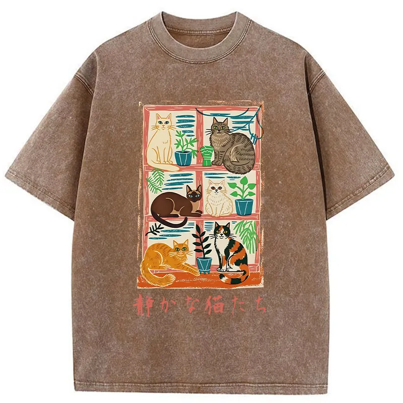 Tokyo-Tiger Cats Were Lying By The Window Washed T-Shirt Sale