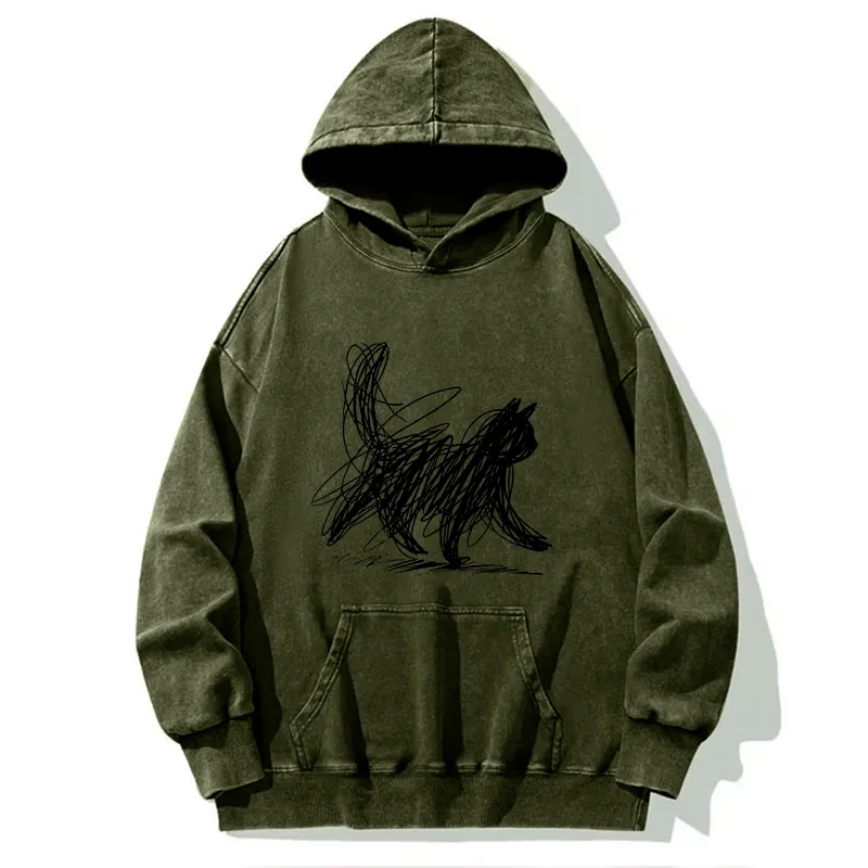 Tokyo-Tiger Minimalist Cat Art Washed Hoodie