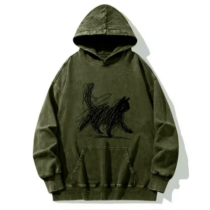 Tokyo-Tiger Minimalist Cat Art Washed Hoodie
