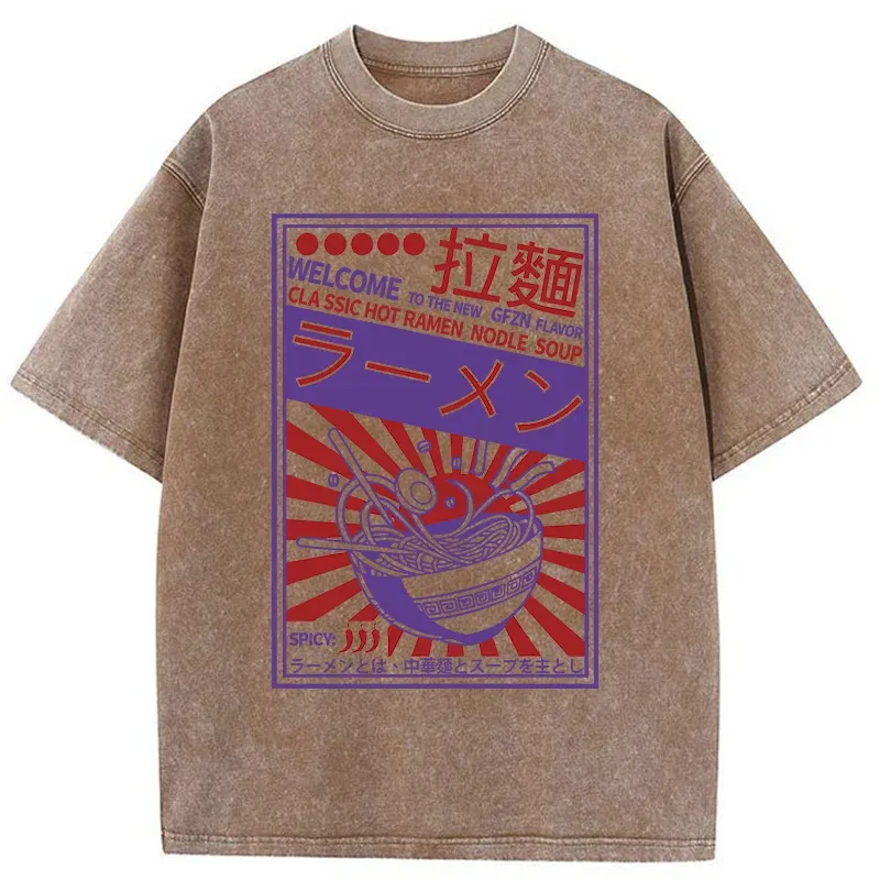 Tokyo-Tiger Vintage Ramen Poster Washed T-Shirt