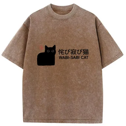 Tokyo-Tiger Wabi-sabi Cat Japanese Washed T-Shirt