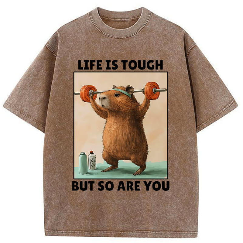 Tokyo-Tiger Capybara Lifting Weights Washed T-Shirt